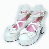 White Patent Leather Point Toe Bow Platform Classic Lolita Shoes